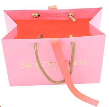 Factory Luxury / Fashion Outlet OEM pink Gift Paper Bag with Silk Ribbon Handle for Woman