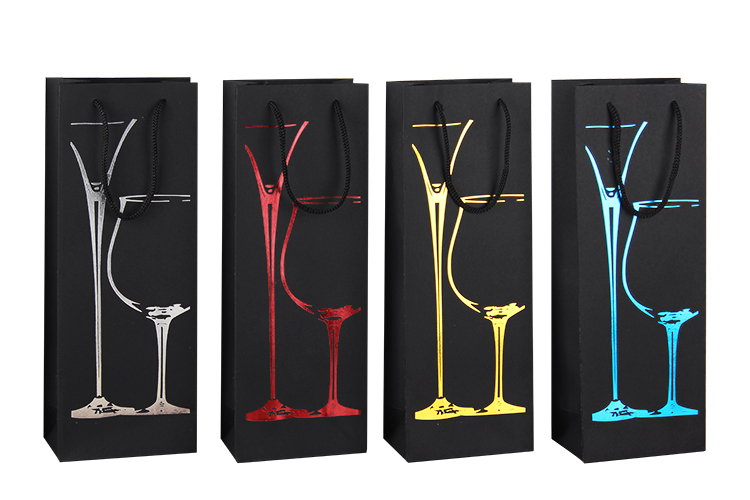 Factory Hot Stampingblack Paper Single Red Wine/ Gift Packaging Paper bag
