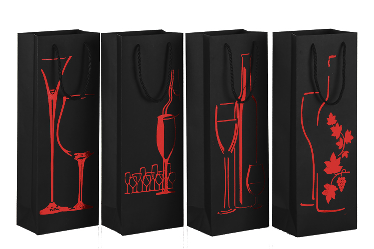 Factory Hot Stampingblack Paper Single Red Wine/ Gift Packaging Paper bag