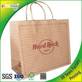 Facatory high quality fashion pure color kraft paper handle/die cut gift bag with logo print 