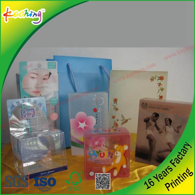 PVC PET material Clear printing plastic folding box blister card paper glue box for toys electronic cosmetic